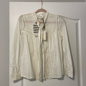 NWT Sezane Calista blouse with neck tie in ivory size 36